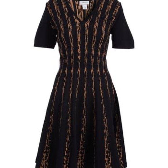 Black and Leopard Knit Dress. Carmen Marc Valvo - Picture 1 of 3